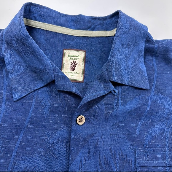 Jamaica Jaxx Mens Shirt Silk Large Button Up Short Sleeve Geometric Washable - Picture 5 of 8